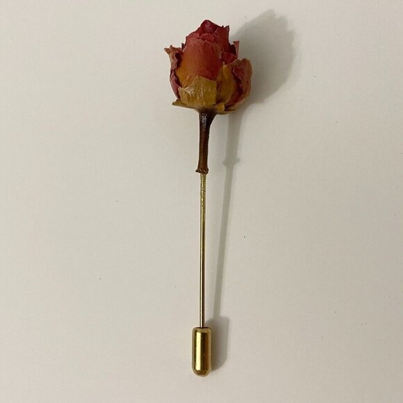 Vintage Dried Rose Bud Lapel Stick Pin - Picture 1 of 13